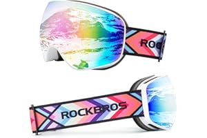 ROCKBROS Okulary Narciarskie Gogle dla Dorosłych i Dzieci, Przeciwmgielne, Jasne i Szerokie Widzenia, Niełatwe do Złamania, Bezpieczne, Regulowany Pałąk, Wygodne, Uniwersaln, Czarne, Białe