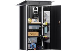 SUPEER Gerätehaus Metall 2 m² mit Schrägdach,H185cm*L120cm*W90cm Geräteschuppen Garten Schuppen Gartenhaus（schwarz）