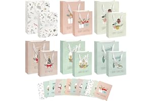AQhui 12 Stück Geschenktüten Weihnachten, Groß/Klein Weihnachtstüten Kraftpapier zum Befüllen mit Henkel, Papiertüten Weihnachtssack mit Weihnachtskarten Geschenktüte Weihnach für Kinder Kollegen