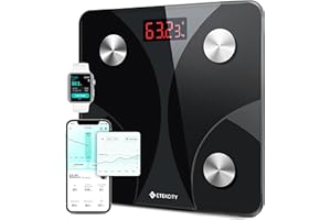 Etekcity Waage Personen - Personenwaage digital mit Körperfett und Muskelmasse - 180kg Körperfettwaage - Fitness Scale - 13 Körperwerte - Körperfett/BMI/Muskelmasse/Protein/BMR - Schwarz