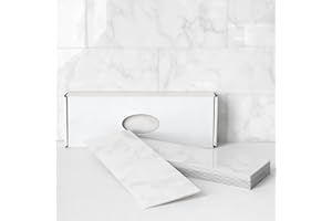 BeNice Marble Self Adhesive Wall Tiles Subway Stickers,Splashbacks for Kitchen Bathroom Individual Sticky Panels Large(16tiles,Carrara White)