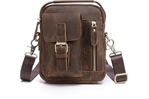 Le'aokuu Sac Bandoulière Rétro Vintage Sacoche Bandoulière Sports Moto Vélo Sacs en Cuir Véritable Hommes (207 A Marron foncé)