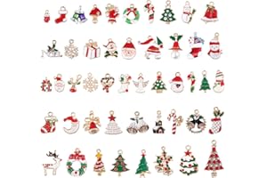 PVEATH 48 pcs Craft Supplies Mixed Christmas Snowflake Snowman Enamel Charms Golden Plated Pendants Findings for Jewellery Making Accessory for DIY Necklace Bracelet