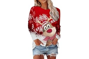 Weihnachtspulli Lustig Damen Langarm Rudolph Rentier Elfe Weihnachtspullover Langarmshirt Teenager Mädchen Weihnachts Jumper Xmas Pulli Shirt Weihnachtsmann Christmas Sweatshirt
