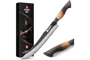 XINZUO Acero de Damasco 25,5cm Cuchillo de Trinchar de Cocina-Afilado Forjado Cuchillo Fileteador de Cocinero Profesional -Multiusos para Vajilla de Barbacoa -Mango de Roble Blanco-con Caja de Regalo