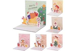 Jrisbo 6 Pezzi 3D Cartoline di Natale con Buste, Biglietti Auguri Natale 3D Pop-Up Christmas Cards Colorato Set di Cartoline Natale Xmas Regalo di Natale per Bambini Amici Famiglia