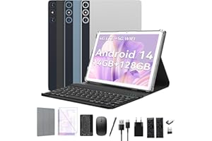 ‎FEONAL 2025 Neueste Android 14 Tablet 10 Zoll,4G LTE Tablets Mit 2 SIM 1 SD slot,5G Wifi Tablett PC Mit 14GB+128GB(1TBTF),3-in-1 Tablet Mit Tastatur Maus-Octa-core,1080FHD,13+8MP,7000mAh,GPS/OTG-Silber