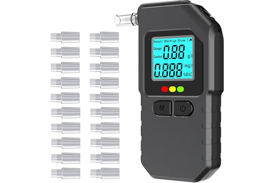 Breathalyser Alcohol Tester, Dual Sensor Digital Breathalyzer with LCD Display, Portable Breath Alcohol Meter, 20 Mouthpieces, Fast Results, Pocket Size for Home Parties, Personal Checking (Black)