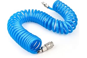 KILDOWS Tuyau Spiralé Air Comprimé 8M en PU (5mm x 8mm Diamètre), Tuyau compresseur d'air pneumatique avec Coupleur rapide, Accessoires compresseur d'air