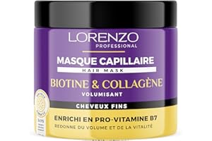 LORENZO PROFESSIONAL Lorenzo - Masque Capillaire Épaississant à la Biotine et Collagène pour Cheveux Fins - Volume Intense - Sans Sulfate, Paraben, Silicone - 500ml
