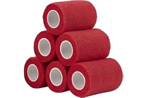 SAGAFLY Haftbandage Verband Selbstklebender 7,5cm x 4,5m, 6 Rollen Fixierbinde Selbsthaftend Kohäsive Bandage für Erste Hilfe Dog Tierarztwickelband Sport Elastische Binde für Handgelenk, Füße (Rot)