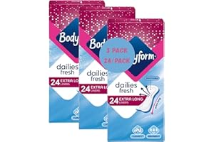 HUBSIDIA Extra Long Panty Liners for Women | 3 Pack x 24 Body Form Panty Liners Extra Long Dailies per Pack