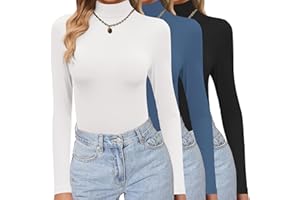 Ekouaer Womens 3 Pack Long Sleeve Shirts Turtleneck Tops Thermal Shirts Winter T-Shirt Stretch Basic Tops S-XXL