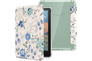 MoKo Coque pour 7" Kindle Paperwhite 12 Gén Modèle 2024 et Kindle Colorsoft Signature Edition 2024, Étui de Protection Ultra Clair en TPU Souple et Transparent avec Auto Réveil/Sommeil, Blanc & Bleu