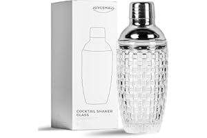 Glas Cocktailshaker, JOYCEMALL 385ML Fassungsvermögen Cocktail Shaker Mixer Set mit Edelstahl Lecksicher Messbecher-Deckel & Sieb & Geschenkbox für Zuhause Bar Wein Gemischte Getränke - silberfarben