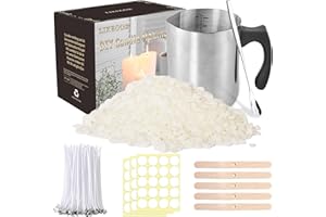 Aslanka Kit de fabrication de bougies comprenant un verseur de fabrication de bougies de 900 ml, 1 kg de cire de soja naturelle, 5 porte-mèches de bougie en bois, 100 mèches de bougie.