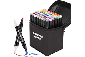Aoriyar 48 Colors Dual Tip Twin Marker Pens Set - Permanent Graphic Marker Pens for Drawing Colouring Sketching Painting - Art Alcohol Marker Pens for Artist Adult Kids Manga