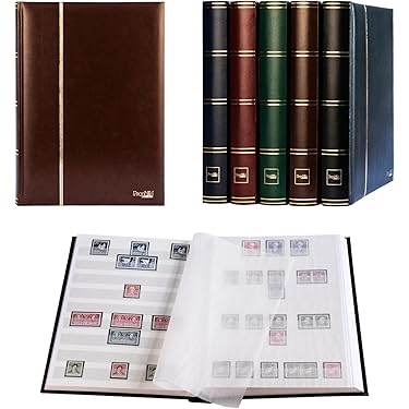 Prophila Album pour timbres 60 pages intérieur blanc étui de protection brun