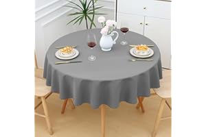 Smiry Obrus na stół, zmywalny, okrągły, 140 cm, z poliestru, z efektem lotosu, odporny na zabrudzenia, zmywalny, na imprezę, do kuchni, szary
