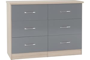 Seconique Nevada 6 Drawer Chest in Grey Gloss/Light Oak Effect Veneer