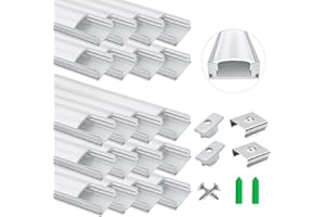 LightingWill 20-Pack LED Aluminum Profile, 3.3ft/1Meter LED Aluminum Channel Silver U-Shape LED Diffuser with Milky White Cover, End Caps and Mounting Clips for LED Strip Light