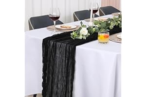 Jumdast käsetuch Tischläufer Boho, Tischläufer Modern Abwaschbar Hochzeit Outdoor Garten Wetterfest Musselin Chiffon Stoff Hochzeitsdeko Taufe Deko Tischdeko (Schwarz, 90 x 300 cm)
