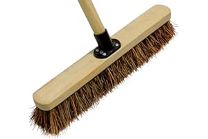 EDS 18” Stiff Broom Outdoor Heavy Duty with Wooden Handle Natural Bassine Hard Bristle Yard Brush Factory Warehouse Floors Commercial and Industrial Broom Strong Wooden Brush (Pack of 1)