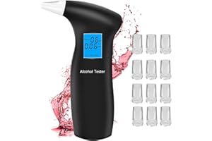 PUTAII Alkoholtester, Polizeigenau Alkoholmessgeräte mit 12 Mundstücke，Professioneller Alkohol Tester mit LCD-Bildschirm und Halbleiter Sensorik