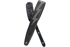 Nefelibata Tracolla per chitarra in pelle pieno fiore imbottitura in schiuma con rivetti in argento flash per chitarre elettriche, acustiche e bassi (larghezza 2,5", nero carbone)