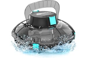 WINNY POOL CLEANER Winny 200 Limpiafondos Piscina, Inalámbrico Robot Limpiafondos Piscina, 75Min Autonomía, Piscinas Desmontables 60m², Doble Filtración,Estacionamiento Auto(Transparente Negro)