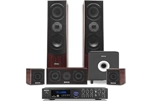 Fenton Equipo Cine en casa 5.1 Bluetooth con Amplificador, subwoofer Activo de 10", 5 Altavoces, USB MP3, entradas micrófono y Karaoke, Cables incluidos para instalación inmediata