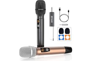 FDUCE Micrófono inalámbrico, micrófono de Karaoke, Sistema dinámico de Mano Dual UHF con Receptor Recargable para Fiestas, Iglesias, reuniones, Bodas, 200 pies