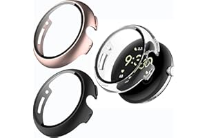 KZIOACSH Case with Screen Protector for Google Pixel Watch 3 41mm/Pixel Watch 2/Pixel Watch, 3 Pack Full Coverage Ultra Slim Shockproof Hard PC Anti-Scratch Bumper Case, Clear+Black+Gold