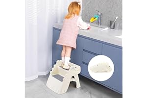 Growaystory Tritthocker Kinder Hocker Kinder Klappbar Tritthocker Kinder 2 Stufen, Rutschfester Hocker Kinder Bad Anti-Kipp Trittschemel für Baby Kinderhocker für Badezimmer und Küche (Cremefarben)