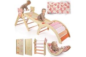 KHLEROX 7-in-1 Montessori Kletterdreieck Set mit Rutsche, Kletterbogen & weichem Kissen – Holz Klettergerüst für Babys & Kleinkinder ab 1–3 Jahre, Indoor Spielgerät, faltbar & sicher (Bärchen)