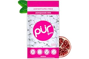 PUR Gum | Chewing-Gum Sans Sucre | Au Xylitol | Végétalien, Sans Aspartame et Sans Gluten | Gum Naturel Au Goût De Pomegranate Mint, 55 Pièces (Lot De 1)