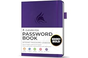 Clever Fox Password Book with alphabetical tabs. Internet Address Organizer Logbook. Small Pocket Password Keeper for Website Logins (Purple)