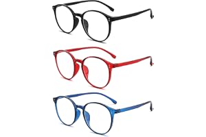 LANLANG 3 Pack Reading Glasses for women with 3 Colors, Round Eyeglasses, Black/Red/Blue, PC Frame, Clear Lens