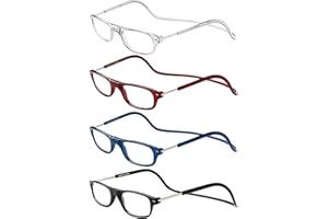 TBOC - Occhiali da Lettura Regolabili Pieghevoli con Clip Magnetica, [PACK 4 UNITÀ], Montatura Collo Confortevole per Donna e Uomo, Ideali per Casa, Lavoro, Cellulare, Tablet