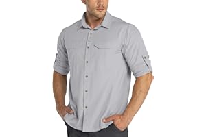 33,000ft Męska koszula funkcyjna UPF50+, ochrona przed promieniowaniem UV, z długim rękawem, oddychająca, zapinana na guziki, sportowa koszula wędkarska dla mężczyzn