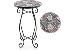 RELAX4LIFE Mesa auxiliar con mosaicos, mesa de jardín redonda, mesa de mosaico de 30 x 50 cm, mesa de bistró de metal y cerámica, taburete pequeño, para balcón, terraza, jardín (multicolor)