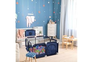 LN COZY CORNER Large Baby Playpen with Basketball Hoop Extra Wide Portable Play Yard with Breathable Mesh, Foldable Safety Fence for Toddlers & Infants Boys Girls (Blue)