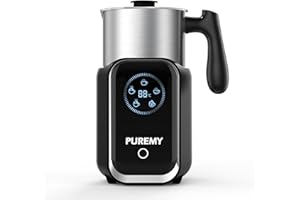 PUREMY Elektrischer Milchaufschäumer 5-in-1 600 ml Milchaufschäumer, Abnehmbarer Automatischer Milchschäumer, Temperaturkontrolle Spülmaschinenfest, für Latte, Cappuccino, heißen und kalten Milchschaum