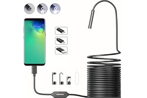 DEPSTECH Endoscopio USB 720P Telecamere di Ispezione IP67 Impermeabile 5,5mm Sonda Camera Endoscopi 5M Cavo Serpente Semirigido con 6 LED, Interfaccia 3 in 1 Compatibile con OTG Android Cellulare, PC