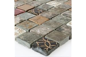 MOSAFIL Glas Naturstein Mosaik Fliesen Mix 23x23x8mm - 1 Matte