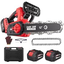 Motosega A Batteria 12 Pollici Senza Spazzole - 2 Batterie 5000mAh, Taglio 26 Cm, Lubrificazione Automatica
