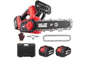 TEENO Motosierra a Batería 12 Pulgadas, 1200W Brushless Sierra Eléctrica Inalámbrica con 2 Baterías 4.0Ah y Cargador, Tensado de Cadena sin Herramientas, Corte de Madera y Poda de Árboles