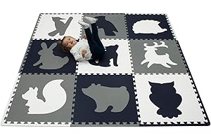 HAKUNA MATTE Stylish Baby Play Mat 1.8x1.8m, 9 XXL Foam Tiles, Baby Foam Play Mat Tiles in Forest Design, 20% Thicker Playmat for Crawling, Playpen, Non-Toxic, Odourless, Mats for Kids