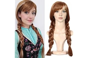 PORSMEER Anna Princess Cosplay parrucca da donna, capelli biondi intrecciati affascinanti capelli pieni lunghi di ricambio sintetici per costume festa Halloween