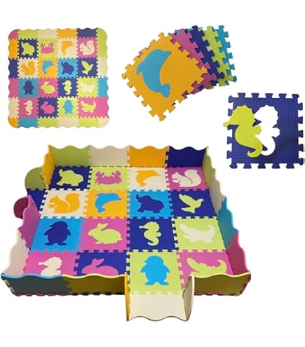Humbi Puzzelmat EVA-schuim voor baby's en kinderen, kruipmat, speelmat, fitnessmat, beschermmat, zwembadmat, vloerbescherming, 90 x 90 x 1 cm (boerderij, landbouw, huisdieren
